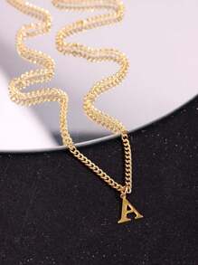 1 pieza Collar de hombre con diseño personalizado de letra A en estilo minimalista y hip-hop dorado, adecuado para vestir diario, trabajo y atuendo de trayecto