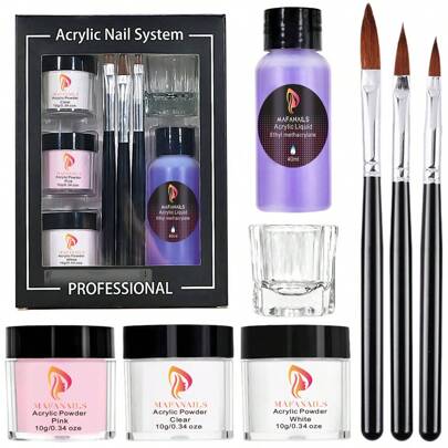 Acrylic Nail Kit - Clear/White/Pink Acrylic Powder And Liquid Set With Acrylic Nail Brush For Long-Lasting Professional DIY Acrylic Nail Art Beginner-Friendly Acrylic Nail Kit