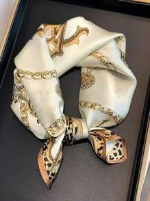 1 Peça Bandana Feminina Estampa de Corrente Retrô Multicolorida, Lenço Versátil, Adequado para Viagem, Festa e Lenço Elegante, Faixa de Cabeça, Lenço Quadrado