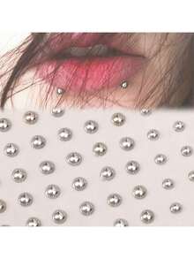 165pcs Waterproof Fake Piercing Kit - Self-Adhesive Lip, Eyebrow, Nose Rings & Belly Jewelry,Non-Perforated Facial Decorative Stickers - Silver 165 - View 3
