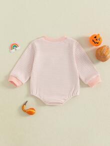 ベビーガールズ ハロウィン ロンパース カジュアル パンプキン刺繍 ワッフル 長袖 ジャンプスーツ 新生児 幼児 ファッション服 - ピンク - チェックする 3