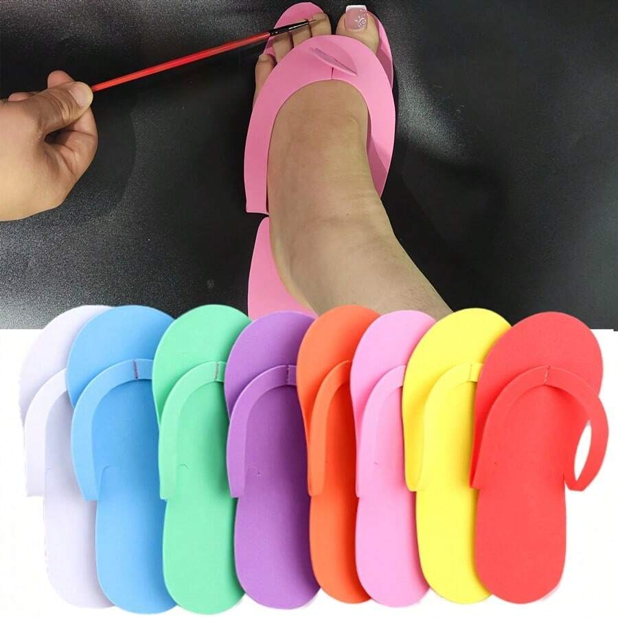 40pcs Disposable Foam Pedicure Slippers - Non-Scented Universal Flip Flops For Foot Care, Nail Salon, Spa, Shower, And Beach Use - Multicolor - View 1