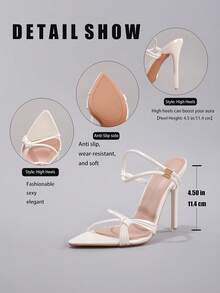 Giày sandal cao gót màu trắng dành cho nữ, kiểu dáng quai mảnh, mũi nhọn thanh lịch và gợi cảm, thích hợp cho tiệc tùng, đám cưới và thời trang. - trắng - Xem 4
