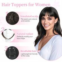 Cesomeey Hair Topper Clip In Bangs, 360° 3D Cover Hair Toppers For Women With Thinning Hair, Upgrade Hair Topper With Bangs Clip On, 10 Inch Straight Hairs Pieces For Women Daily Wear, Hair Extensions For Women - 6Q#-Chestnut Brown - 查看 4