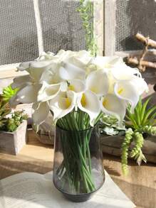 4pcs/10pcs-Artificial Calla Lily Bouquet, Fake Flower Bouquet, Artificial Breathing Flower, Suitable For Party Garden Decoration, Living Room Bedroom Dining Table Office Decoration, Spring And Summer Decoration (Yellow Orange),Halloween Flower Arrangements, Thanksgiving, Autumn Decorations, Simulated Flowers