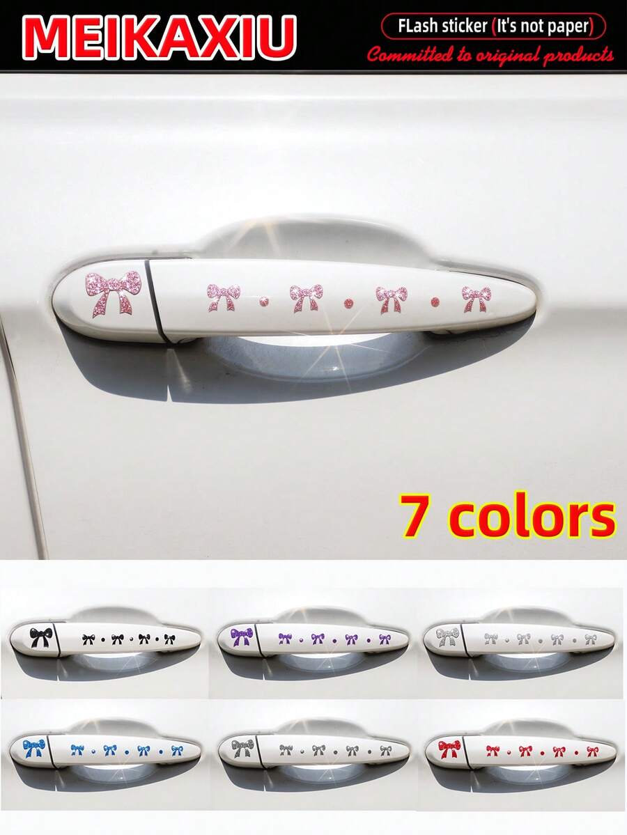 MEIKAXIU Waterproof Glitter Bowknot Blingbling Car Door Handle Cover, Car Interior Decal Sticker, Cellphone/Laptop Sticker, Women Accessories (Non-Paper) - one-size - View 1