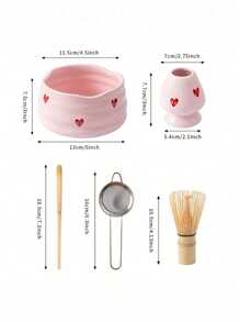 1pc/2pcs/4pcs/5pcs Hand-Painted Heart Matcha Tea Set, Cute Matcha Bowl, Tea Whisk, Tea Spoon, Complete Matcha Tea Utensils Set, Suitable For Matcha Beginners, Gift For Matcha Lovers, Birthday Present Back To School