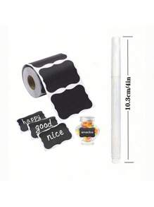 Rollo de 120 etiquetas reutilizables impermeables con forma de ola de color negro para utensilios de cocina, contenedores, frascos, especias y almacenamiento de alimentos