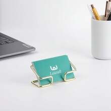 Soporte para tarjetas de visita para computadora, bonitos organizadores de tarjetas de metal y accesorios de computadora de oficina para hombres y mujeres (dorado) Adecuado para aprender, trabajar y enseñar en el aula. - Oro rosa vertical - Ver 4