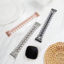 Pearl Metal Diamond Band - Compatible With Fitbit Versa 4/Versa 3/Sense 2/Sense - Smart Watch Band For Women - Fashionable And Bling, Elegant And Comfortable, Soft, Hypoallergenic And Sweat-Proof, Elastic Bungee Strap - Fits 5.5-7.3" (140-185mm) Wrists - Replacement Watch Accessories