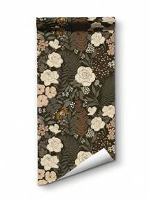 Peel And Stick Wallpaper Floral Vintage Removable Rose Leaf Black/Brown/Beige Stick On Mural Botanical Rose Wall Art Wall Decor Flowers On Navy Bluekid's Room Self Adhesive Wallpaper Wall Paper Wall Stickers Room Decor Wall Sticker