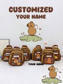 1 pieza Capibara personalizado, Bolso de doble clic, Mochila personalizada con estampado de Capibara de dibujos animados con nombre personalizado para niños y niñas, mochila mini ligera y linda con nombre personalizado o texto festivo, bolso de moda con cierre de cremallera de nailon, bolso casual multifuncional para uso diario, regalo perfecto entre amigos, multifuncional, ornamental, letra, elegante, moderno, colorido, lindo, adorable, casual, personalizado, único, personalizado, regalos ideales para él, regalos ideales para ella