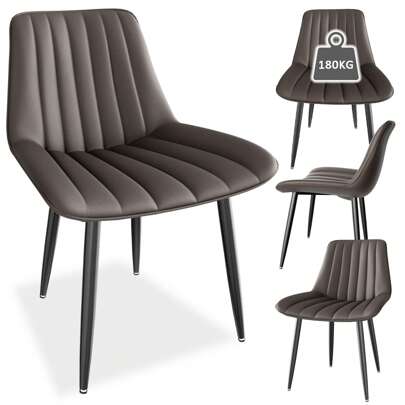 Krzesła do jadalni, krzesła kuchenne z oparciem o grubości 7 cm, krzesła do stołu jadalnego z poduszką na siedzisku o grubości 5 cm, maks. nośność 180 kg, krzesło tapicerowane skórą ekologiczną PU do jadalni, kuchni, salonu, brązowe