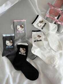 Sanrio 3 Pares de Meias Fofas Hello Kitty, Meias Quentes de Tornozelo para Meninas, Adequadas para Outono/Inverno