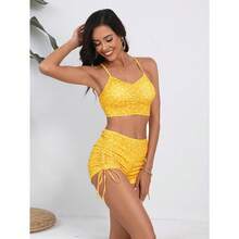 Bikini Sets For Women Floral Print Top And Drawstring Side Shorts Bikini Bathing Suits 2 Piece Swimsuit - Yellow Floral - View 3