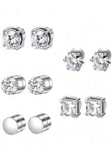 Stainless Steel Magnetic Cubic Zirconia Stud Earrings For Men And Women, Hypoallergenic Non-Perforated, 5-8mm Double Sided Magnet Flat CZ Magnetic Clip Earrings Are Suitable For Daily Travel, Weddings, Dates, Parties And Other Festivals