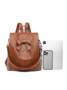 LECEY 防盗背包女士高品质皮革背包女生书包休闲单肩包旅行背包新款 - 棕色 - 查看 7