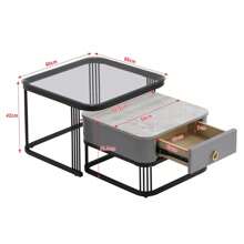 Set di 2 tavolini da caffè , tavolini impilabili con struttura in metallo dorato per balcone della camera da letto, tavolini quadrati impilabili per il soggiorno, tavolo da soggiorno con effetto marmo bianco e piano in vetro color tè, bianco e marrone tè/nero e grigio/bianco