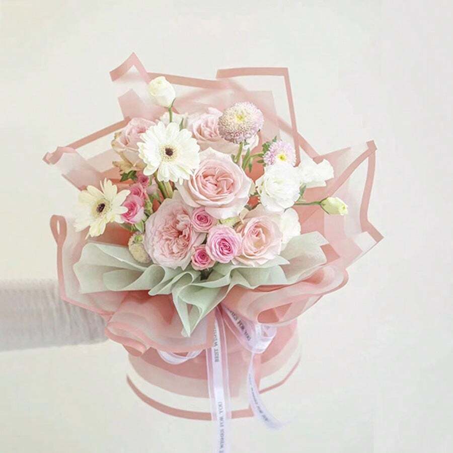 20 piezas Materiales de arreglo floral DIY para floristerías, ramos de flores de papel estilo coreano, materiales especiales para envolver flores, papel impermeable para envolver rosas, 20 piezas por paquete - Rosa claro - Ver 1