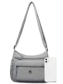 Tas Bahu Wanita Kasual Sederhana Warna Polos Bahan Nilon dengan Tali Bahu yang Dapat Diatur, Tas Bahu Multi Kompartemen, Warna Polos, Penutup Resleting, Lapisan Poliester, Sangat Cocok untuk Penggunaan Sehari-hari sebagai Tas Selempang Ringan, Cocok untuk Perjalanan Sehari-hari, Bepergian, Berbelanja, Berkemah, Olahraga - MultiWarna - View 2