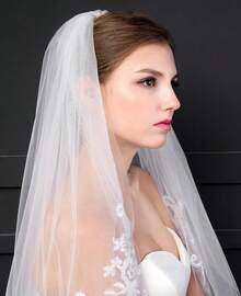 Short Wedding Veil With Comb - 2 Tier Bridal Veil, 24" Length Tulle Bride Accessories For Women - 象牙色 1& 附水晶 - 查看 3