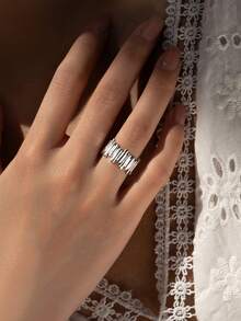 MODIAN 925纯银液体不对称复古戒指复古宽款可叠戴时尚指环女士派对精美珠宝