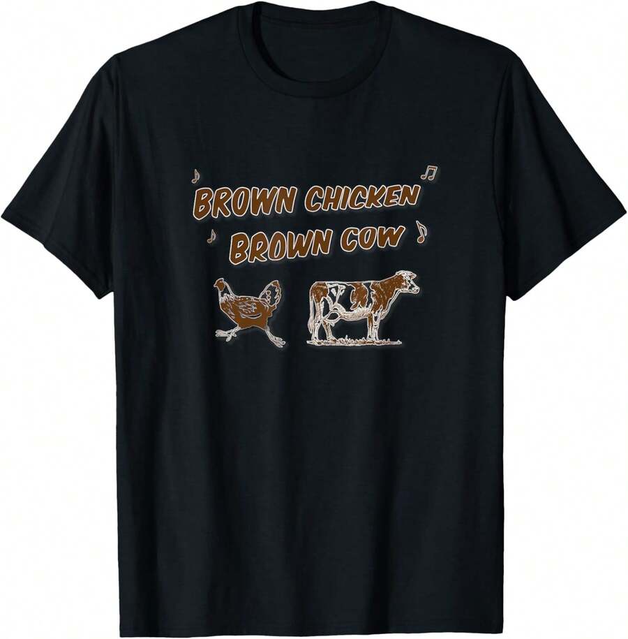 Camiseta de pollo marrón de vaca, novedad cómica - Negro - Ver 1
