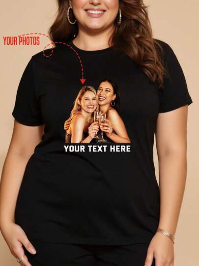 Personalisierte Damenbekleidung Große Größen, Personalisierbar mit Fotos von Freunden/Paaren/Haustieren/Schwestern/Selfies/Familie, Personalisierbar mit Text/Segen/Namen, Größen 2XL bis 5XL, Personalisierbare große T-Shirts und Hemden Große Größen, Überraschungsgeschenke, Geburtstagsgeschenke, Hochzeitsgeschenke, Muttertagsgeschenke, Geschenke für die beste Freundin, Lässige T-Shirts mit Rundhalsausschnitt und kurzen Ärmeln Große Größen, Lässige Sport-T-Shirts, Individualisierbare Gruppenuniformen, Jubiläumsgeschenke, Valentinstagsgeschenke, Geschenke für sie, Damenoberteile, Festivalmode, Partygeschenke