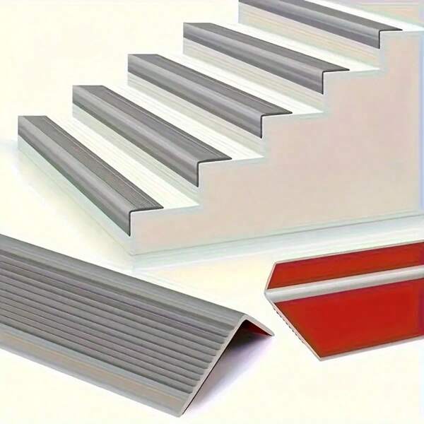 1PC 2M/78.74in Non-Slip Stair Edge Non-Slip Self-Adhesive PVC Stair Edge Protector | Stair Corner Decorative Rubber Strip, Stair Edge Molding, For Outdoor And Indoor Stair Treads In Gray