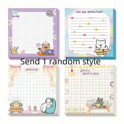 Random Style 1 Piece, Lazy And Cute Personalized Fashion Cat Sticky Notes, Notepad, Memo Table Number Download, Kawaii Stationery, Cute Stationery, Kawaii Notepad