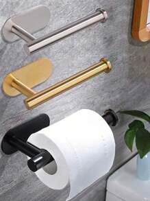 1pc Self-Adhesive Paper Towel Holder, Stainless Steel Kitchen Roll Rack, Wall-Mounted Towel Dispenser, Toilet Paper Dispenser, No Drill Adhesive, Black/Silver/Gold, Bathroom Kitchen Storage, Home Decor Accessories