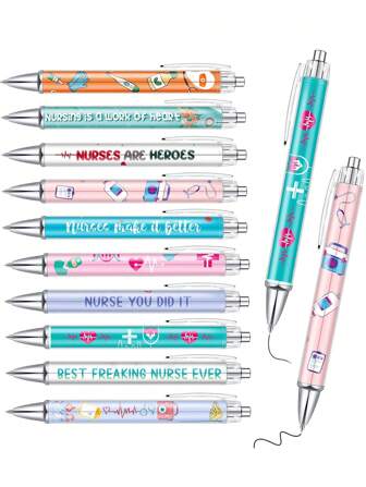 10pcs Cute Cartoon Nurse Themed Ballpoint Pen Set, Appreciation Gift For Medical Staff Team, Suitable For Nurses, Students, Professors, Medical Teams (5/10pcs) School Supplies,Back To School
