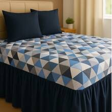Printed Double Bedspread 03 Pieces With Ruffle And Pillowcases - Soft Light Immediate Shipping