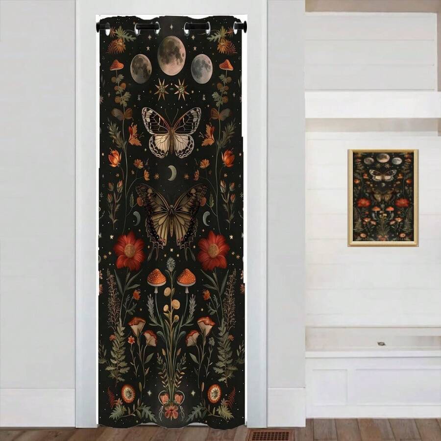 Local Warehouse, Curtains -Moth Butterfly Door Curtain For Doorway, Mushroom Moon Phase Boho Flowers Closet Door Cover Curtain For Bedroom Living Room Closet Door, 1 Panel 34" W X 80" L - 蛾蝴蝶_a45 - 查看 1
