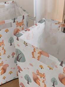 1 pieza Cesta de almacenamiento plegable de gran capacidad con diseño de zorro lindo y asa, cesta de almacenamiento multiusos para guardería, pañales de bebé, ropa, juguetes y organización de varios