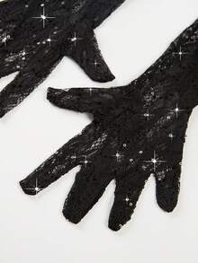 新款女士时尚蕾丝拼布连衣裙、婚礼宾客礼服、派对礼服、长袍、正式礼服、晚礼服、万圣节礼服 - 黑色 - 查看 7