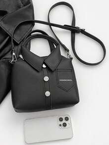 【迷你】时尚女士手提包，独特衬衫设计，轻便休闲单肩包，可拆卸肩带，正面有翻盖口袋，适合日常使用，必备手提包 | 时尚合成皮革包 - 彩色 - 查看 9