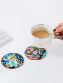 New Diamond Painting Coasters Round Full Drill Heat Insulation Mat Animal Shaped Table Mat DIY Asymmetrical Coasters With Holder