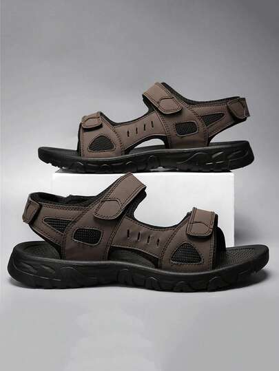 Men's Outdoor Sports Sandals, Adjustable Hook And Loop Closure For Outdoor Activities, Durable Non-Slip Sole