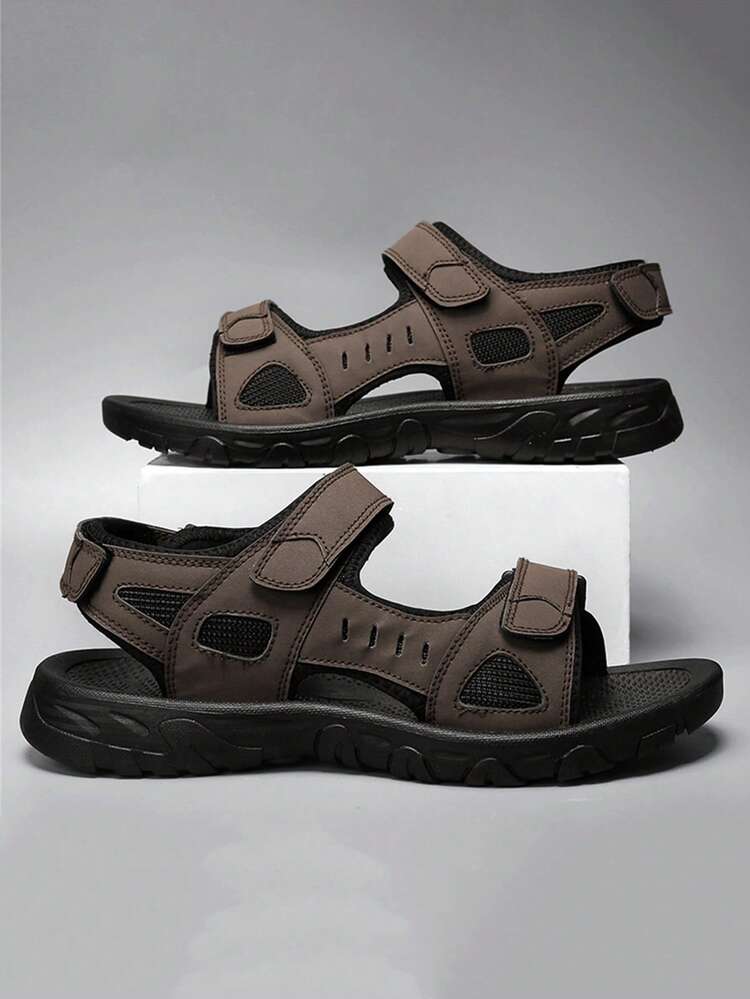 Men's Outdoor Sports Sandals, Adjustable Hook And Loop Closure For Outdoor Activities, Durable Non-Slip Sole - Brown - View 1