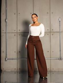 Premium Tailored High-Waisted Flared Dress Pants, Elegant Fashion - Màu nâu Sô-cô-la - Xem 2