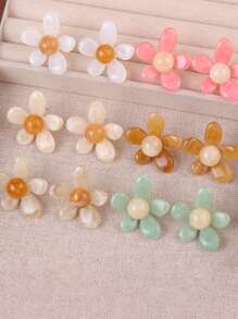 Brincos Acrílicos de Cor de Gelatina Fresca e Leve, Cinco Pétalas, Simples, da Moda, Nova Série