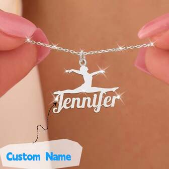 Elegant Stainless Steel Ballet Dancer Pendant Necklace, Customizable Name Jewelry For Women, Simple Artistic Gymnastics Charm, Daily Wear Accessory, All-Season Fashion