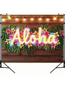 1 件夏威夷 Aloha 派对背景横幅，涤纶材质，多种尺寸选择，夏季热带夏威夷海滩照片背景，派对照片背景，生日派对横幅，派对装饰照相亭拍摄道具 - 彩色 - 查看 4