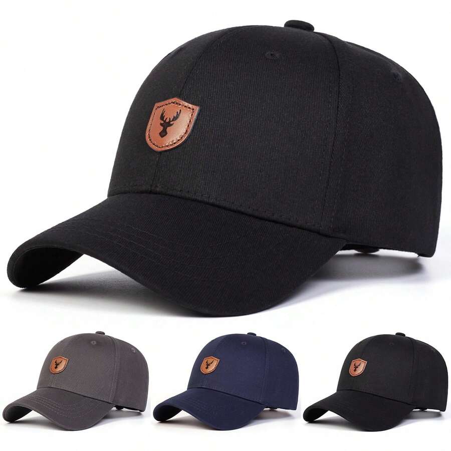 1 件男士鹿角皮革贴片棒球帽，可调节户外防晒休闲帽，适合春秋旅行、沙滩派对