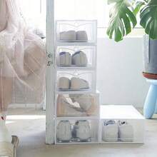 6X Plastic Shoe Storage Boxes Drawer Stackable Foldable Organiser Clear DuarbleUnder-Bed Storage Back To School - Variant1 - View 8