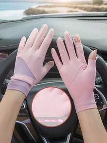 1 Găng tay chống nắng Ice Silk mỏng khô nhanh UPF50 dành cho nữ - Vải mát và thấm mồ hôi, che phủ toàn bộ bàn tay và cổ tay, lòng bàn tay có lớp phủ silicon, thiết kế lật ngón tay, dễ dàng truy cập màn hình cảm ứng, nhẹ và thoáng khí, hoàn hảo để lái xe đạp và các hoạt động ngoài trời mùa hè, phụ kiện lý tưởng cho phụ nữ thời trang - Nhiều màu - Xem 4