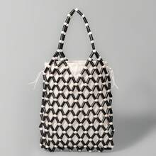 ENSPT Einteiliger, 5-farbiger perlenbesetzter Ausschnitt-Beutel mit Kordelzugverschluss. Die Beutelöffnung kann abgenommen werden und hat eine Innentasche. Diese strandtypische Tasche eignet sich für Damen, die gerne an der Küste sind.