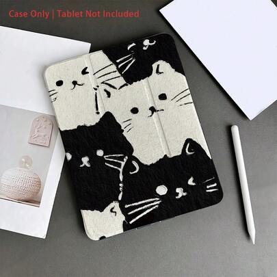 一款黑白猫咪图案保护套，专为喜爱甜美可爱风格的用户设计，带有笔槽，兼容 iPad 10.9/10.2/iPad Air 第五代/iPad Pro 11/第十代/9.7/iPad Air 2/iPad（第七代）/iPad（第八代）/iPad Air 4/5/iPad Pro 11/iPad 第十代 10.9 英寸（2022 年款）/iPad Air 13（M3 2025 年款）/iPad Air 11（M3 2025 年款）/iPad Air 11（A16 2025 年款），具备自动睡眠/唤醒功能。