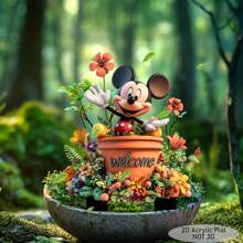 Disney 2D Flat, Disney Mickey Mouse Welcome Acrylic Garden Planter - Weatherproof Outdoor Decoration For Flower Pots, Lawn, Balcony & Backyard - Ideal Housewarming Gift For Friends And Family, Outdoor Decor | Playful Design | Durable Outdoor Decor, Mickey Mouse Decor